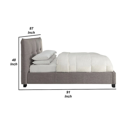 Amy Low Profile King Bed, Tufted Linen, Wide Storage, Gray