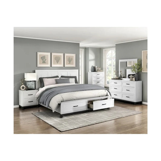 Saratoga 3 Piece White Modern Storage Platform Bedroom Set