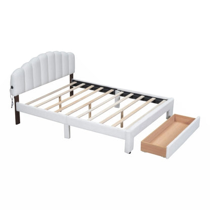 Teddy Fleece Queen Size Upholstered Platform Bed with Drawer