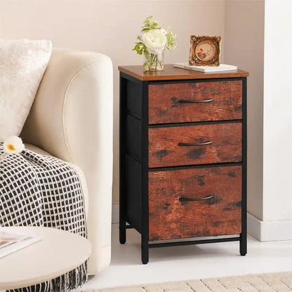 Night Stand Bedside Table with 3 Storage Drawers