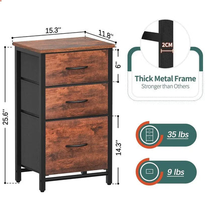 Night Stand Bedside Table with 3 Storage Drawers