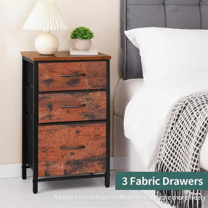 Night Stand Bedside Table with 3 Storage Drawers