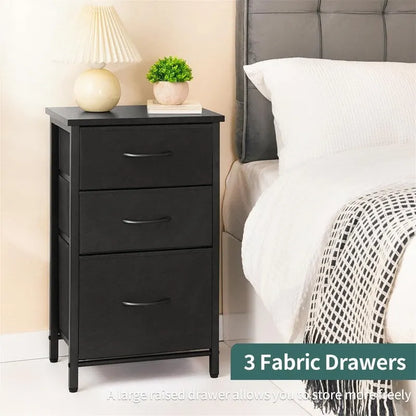 Night Stand Bedside Table with 3 Storage Drawers