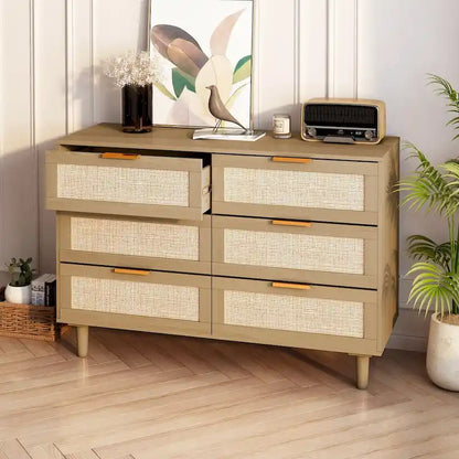 Rattan Drawer Dresser with 6 Drawers, Perfect for Bedroom and Living Room