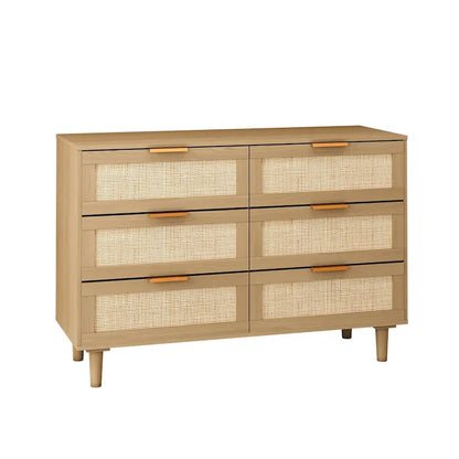 Rattan Drawer Dresser with 6 Drawers, Perfect for Bedroom and Living Room