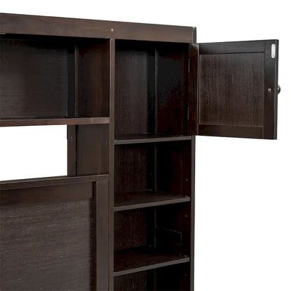 Queen Size Wooden Bed with All-in-One Cabinet, Shelf and Sockets