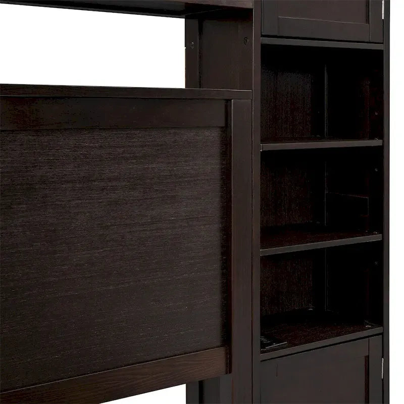 Queen Size Wooden Bed with All-in-One Cabinet, Shelf and Sockets