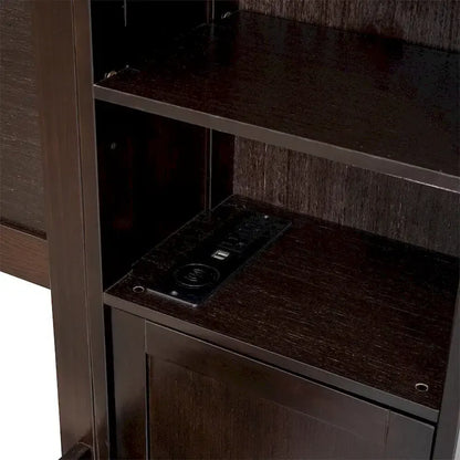 Queen Size Wooden Bed with All-in-One Cabinet, Shelf and Sockets