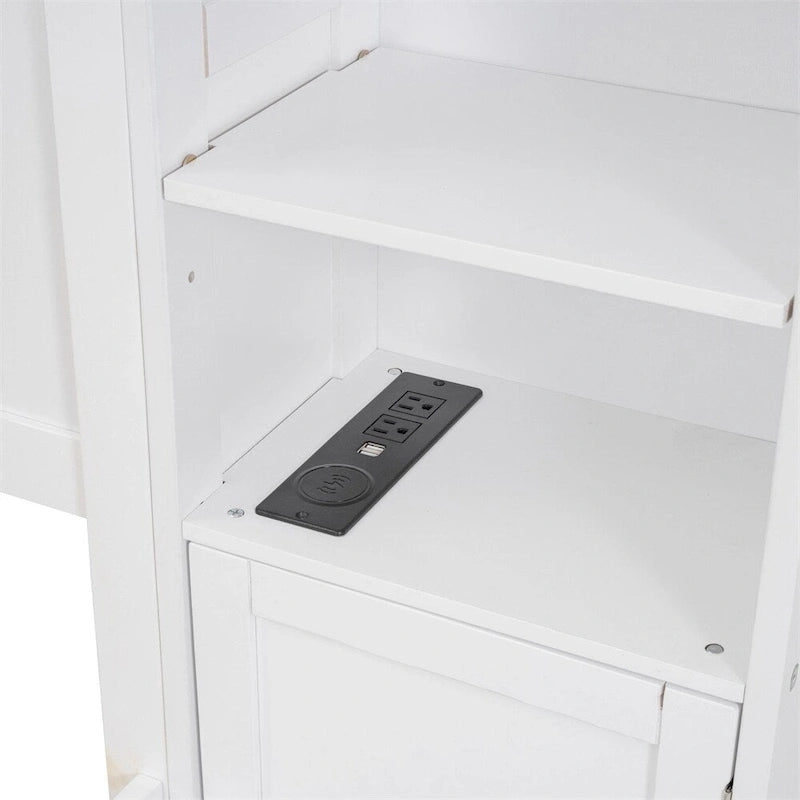 Queen Size Wooden Bed with All-in-One Cabinet, Shelf and Sockets