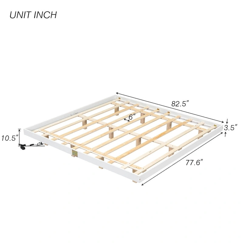King Size Floating Bed with LED Lights