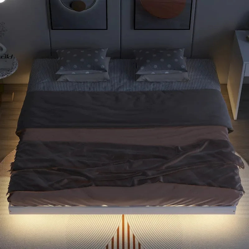 King Size Floating Bed with LED Lights