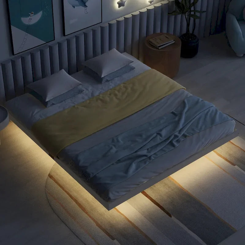 King Size Floating Bed with LED Lights