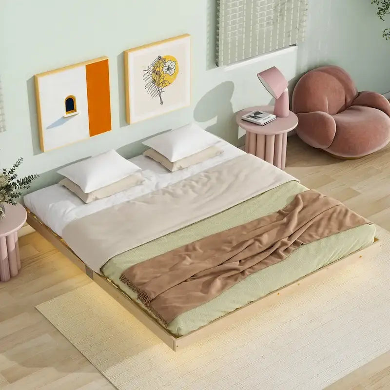 King Size Floating Bed with LED Lights