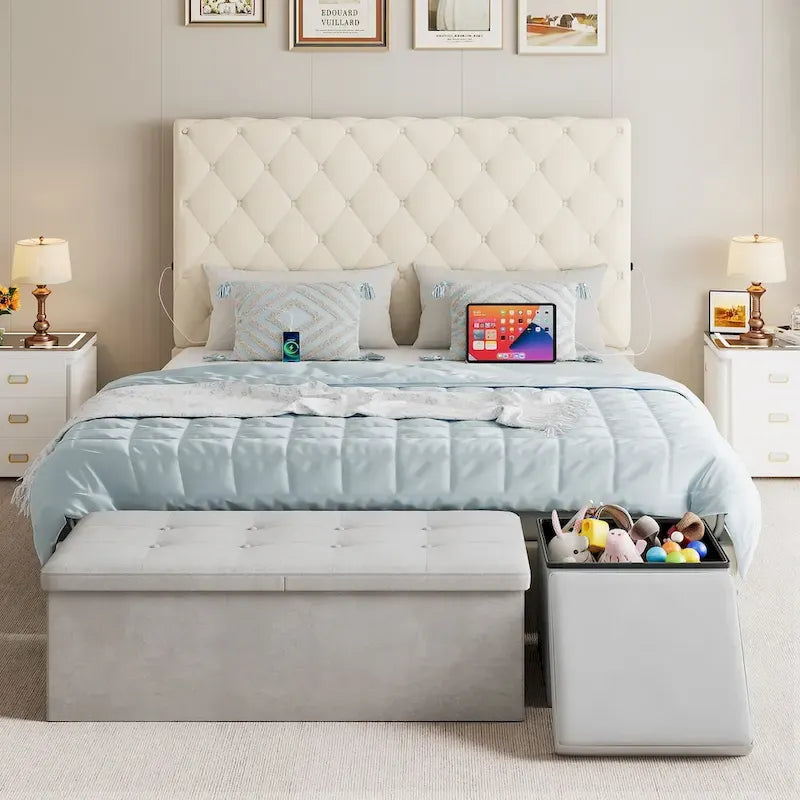 Moasis Upholstered High Headboard Bed Frame