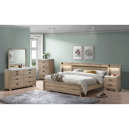 Daemon 6 Piece Light Brown Panel Bedroom Set