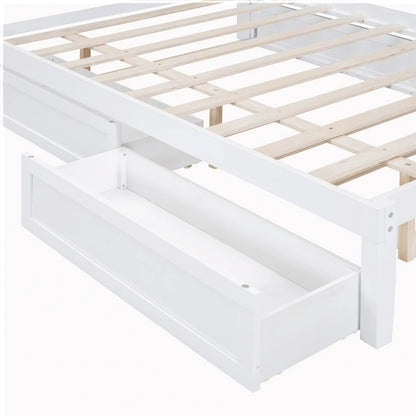 Elegant Bed Frame with Rattan Headboard and Sockets