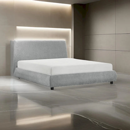 Ford Queen Size Platform Bed, Low Profile, Gray Chenille Fabric Upholstery