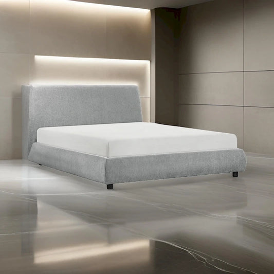 Ford Queen Size Platform Bed, Low Profile, Gray Chenille Fabric Upholstery