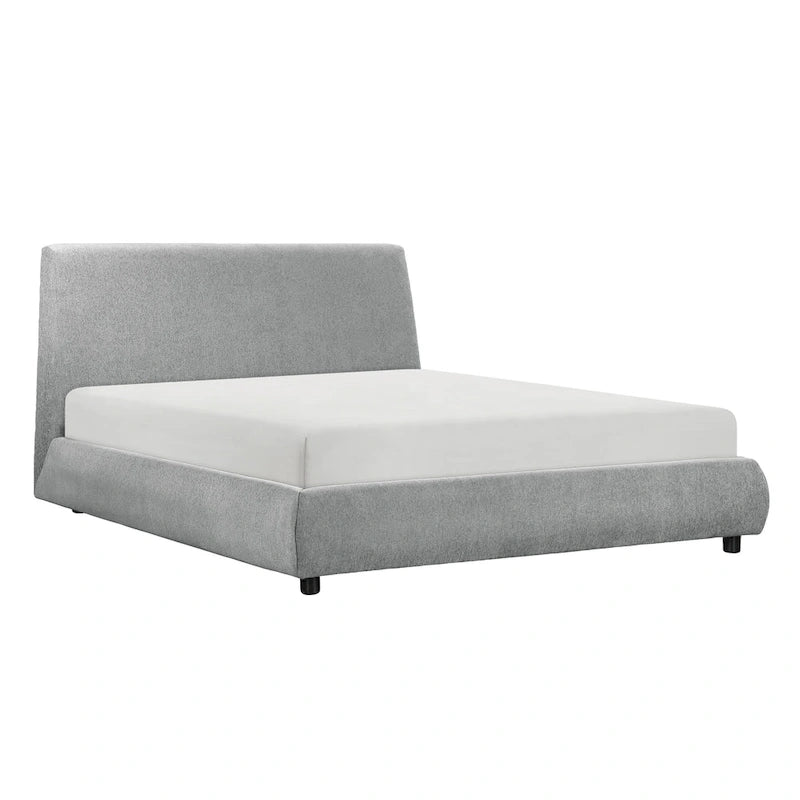 Ford Queen Size Platform Bed, Low Profile, Gray Chenille Fabric Upholstery