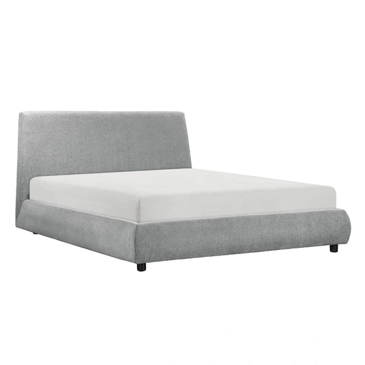 Ford Queen Size Platform Bed, Low Profile, Gray Chenille Fabric Upholstery