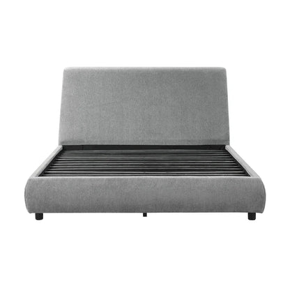 Ford Queen Size Platform Bed, Low Profile, Gray Chenille Fabric Upholstery