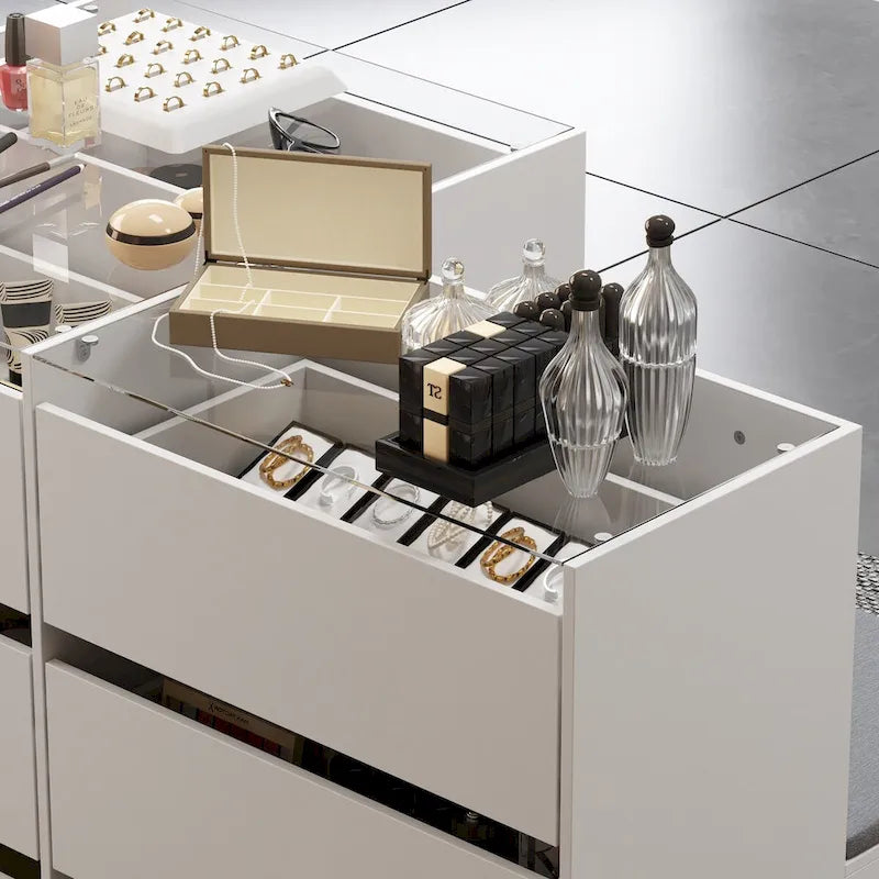 Storage Solution Glass Cosmetic Cabinet with Drawers Dresser Chest