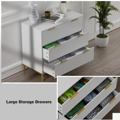 Anmytek Mid-Century Modern 3-Drawer White Dresser for Bedroom Wood Chest of Drawers