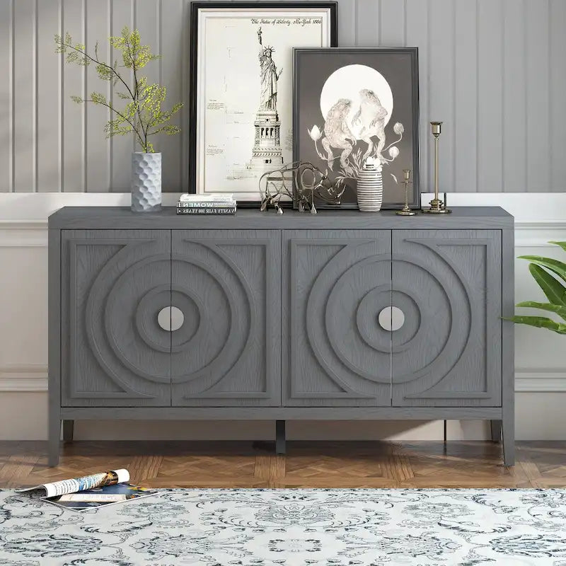 Retro Sideboard door with Circular Groove Design cabinets - N/A