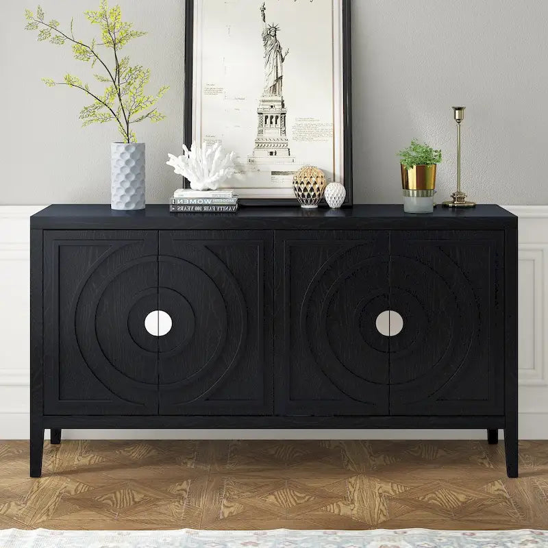 Retro Sideboard door with Circular Groove Design cabinets - N/A