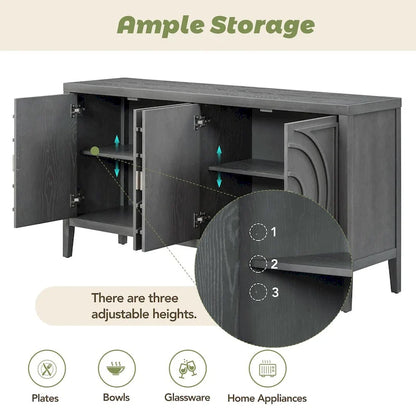 Retro Sideboard door with Circular Groove Design cabinets - N/A