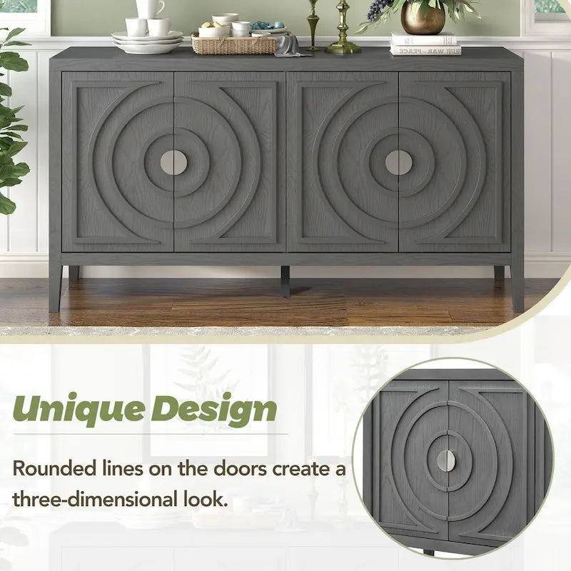 Retro Sideboard door with Circular Groove Design cabinets - N/A