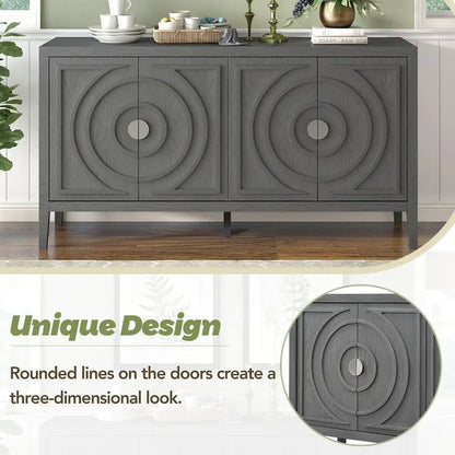 Retro Sideboard door with Circular Groove Design cabinets - N/A