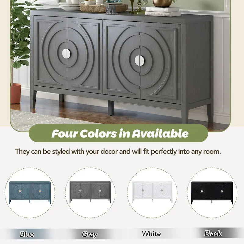 Retro Sideboard door with Circular Groove Design cabinets - N/A