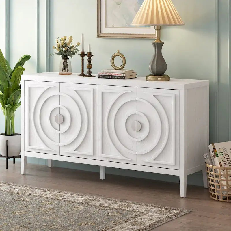Retro Sideboard door with Circular Groove Design cabinets - N/A