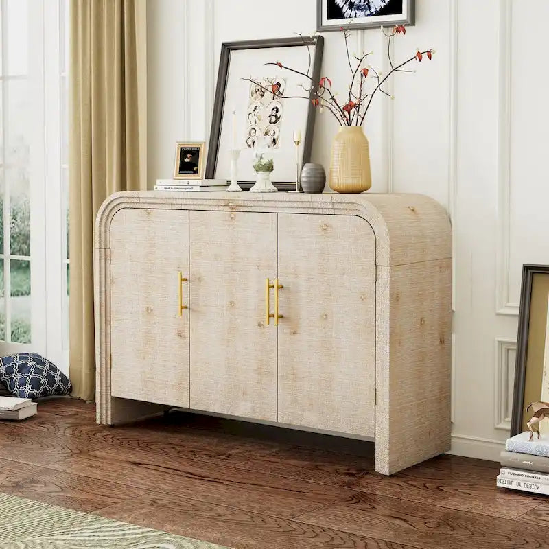 Retro Minimalist Curved Sideboard with Gold Handles - N/A