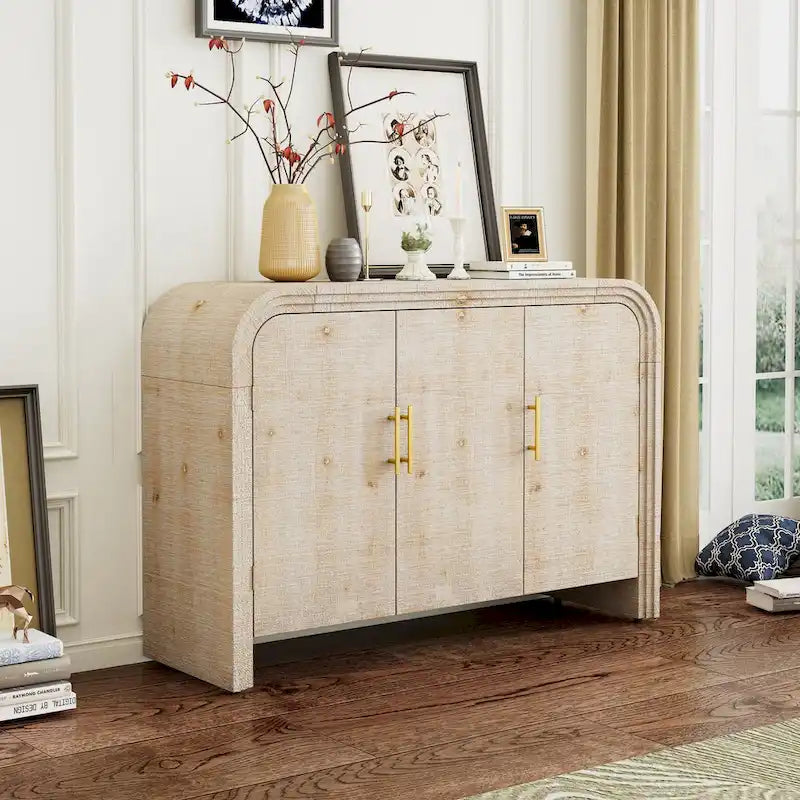 Retro Minimalist Curved Sideboard with Gold Handles - N/A