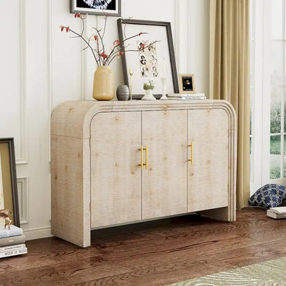 Retro Minimalist Curved Sideboard with Gold Handles - N/A