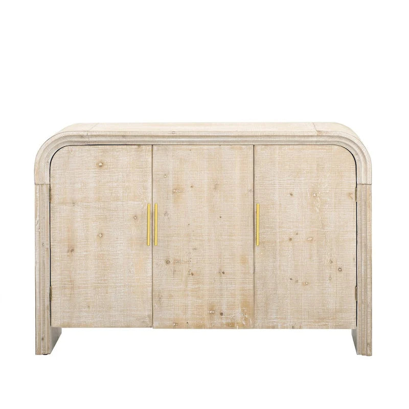 Retro Minimalist Curved Sideboard with Gold Handles - N/A