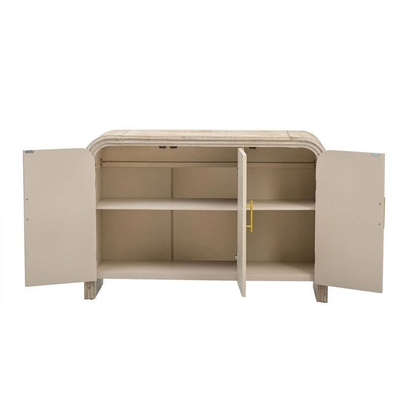 Retro Minimalist Curved Sideboard with Gold Handles - N/A