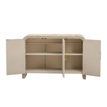 Retro Minimalist Curved Sideboard with Gold Handles - N/A