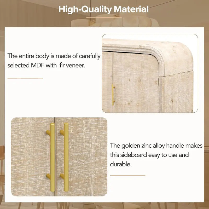 Retro Minimalist Curved Sideboard with Gold Handles - N/A