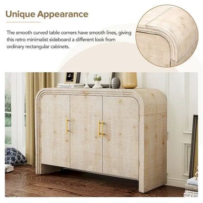 Retro Minimalist Curved Sideboard with Gold Handles - N/A