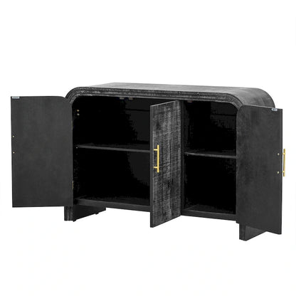 Retro Minimalist Curved Sideboard with Gold Handles - N/A