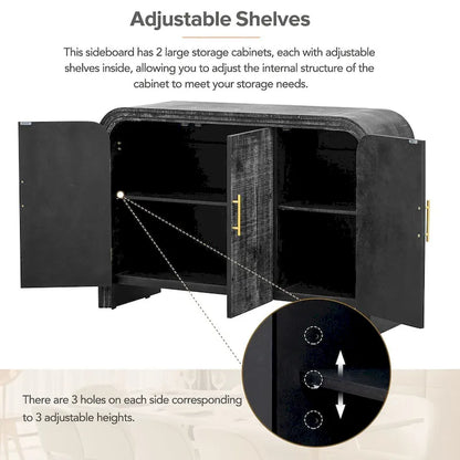 Retro Minimalist Curved Sideboard with Gold Handles - N/A