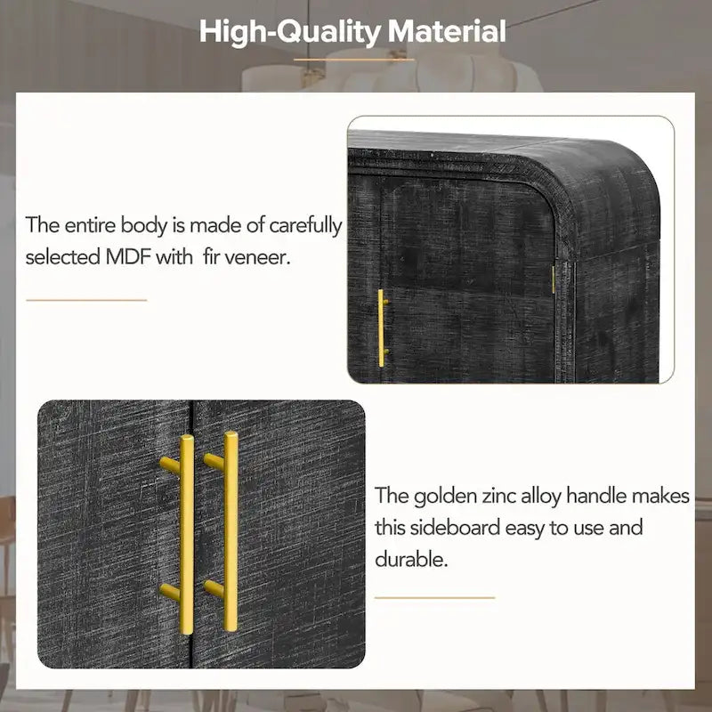 Retro Minimalist Curved Sideboard with Gold Handles - N/A