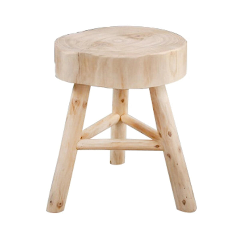 16H Wooden Stool with Live-Edge Round Top and Triangle Footrest Base, Natural Finish Perfect for Extra