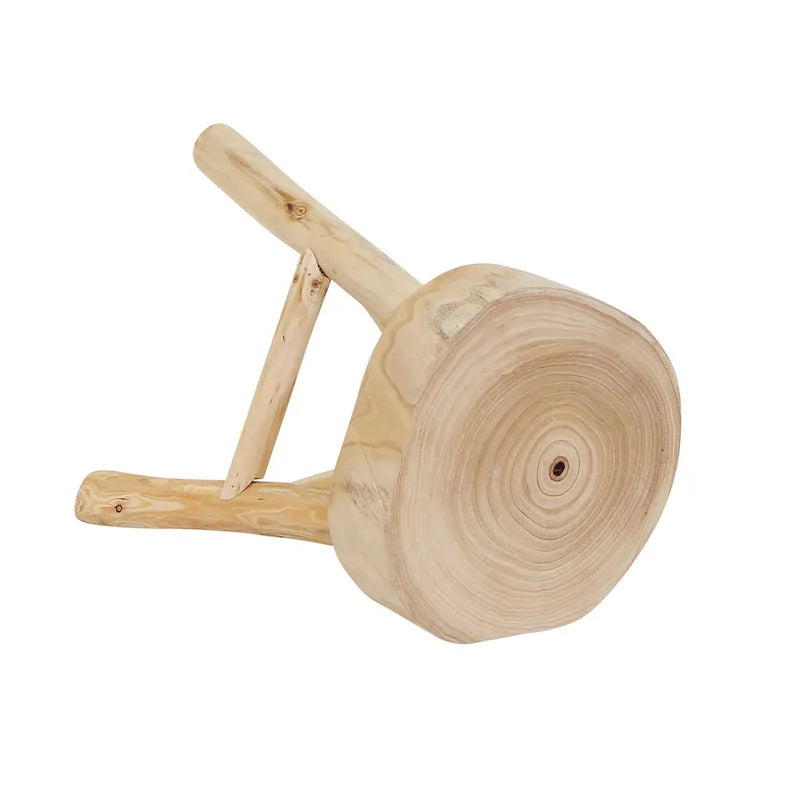 16H Wooden Stool with Live-Edge Round Top and Triangle Footrest Base, Natural Finish Perfect for Extra