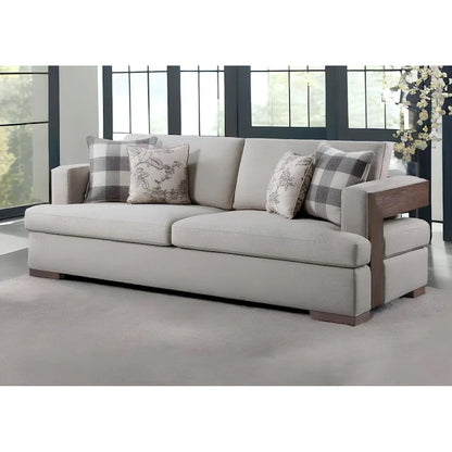 HomeRoots 92 Beige Fabric Sofa And Toss Pillows With Brown Legs - 92
