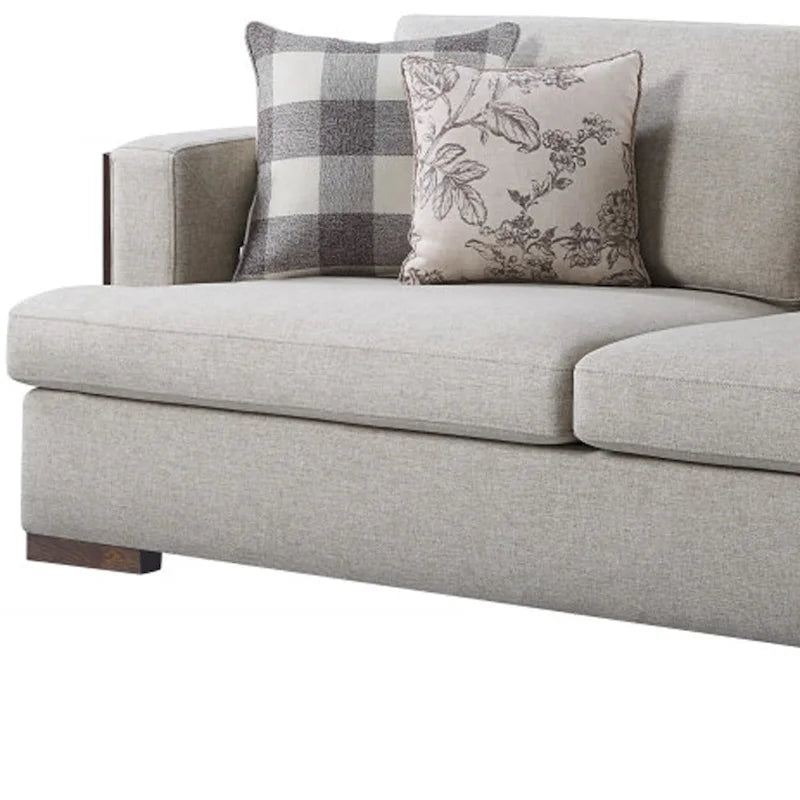 HomeRoots 92 Beige Fabric Sofa And Toss Pillows With Brown Legs - 92