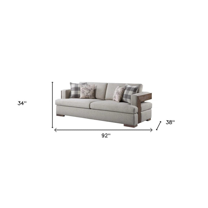 HomeRoots 92 Beige Fabric Sofa And Toss Pillows With Brown Legs - 92